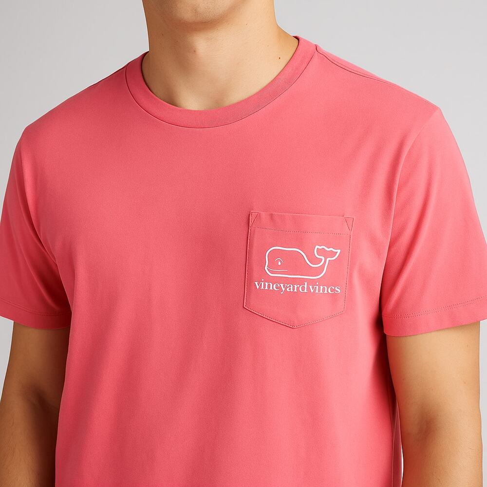 Vineyard Vines Men Crewneck Whale Logo Pocket T-Shirt Pink